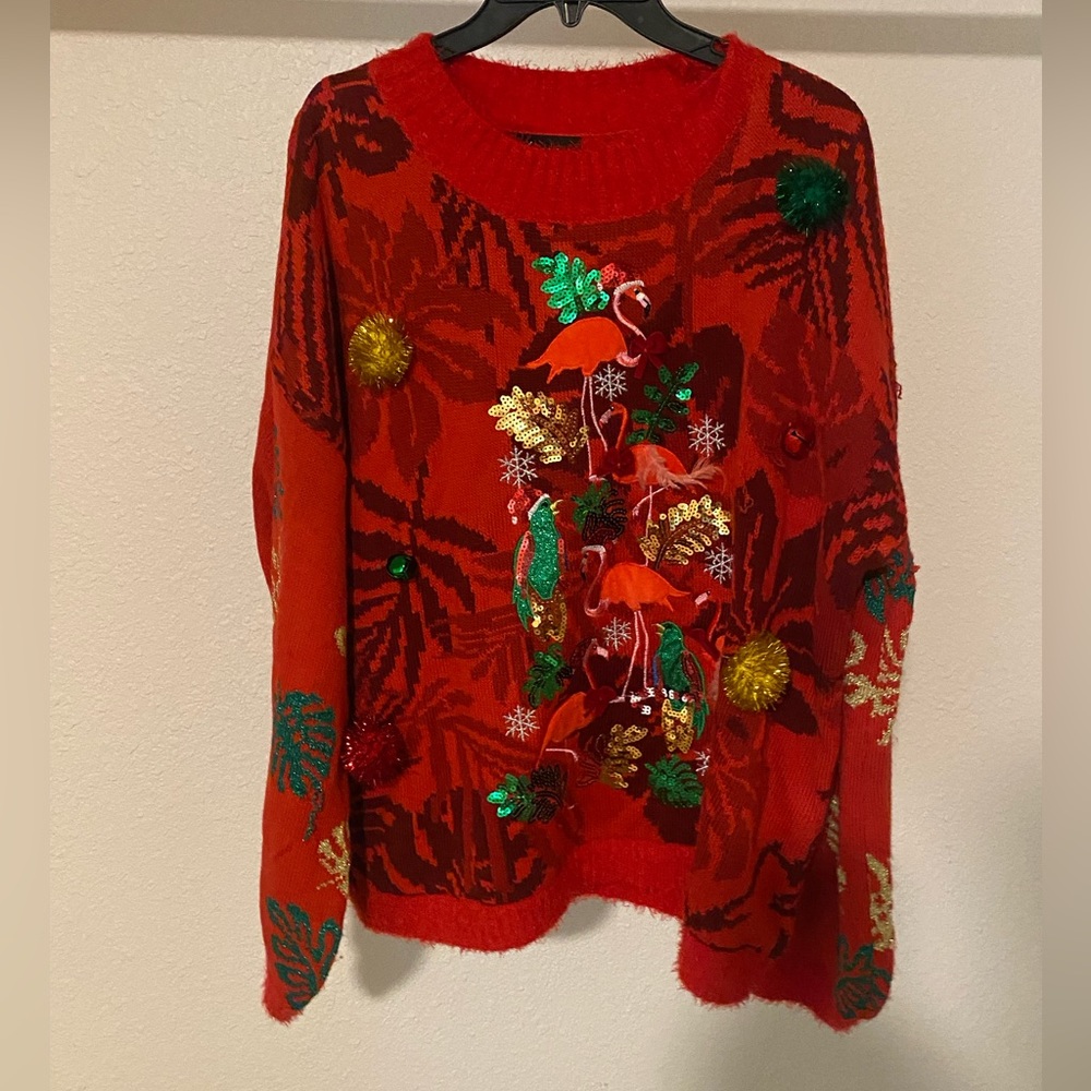 Christmas Sweater/Ugly Christmas Sweeter - pink flamingos